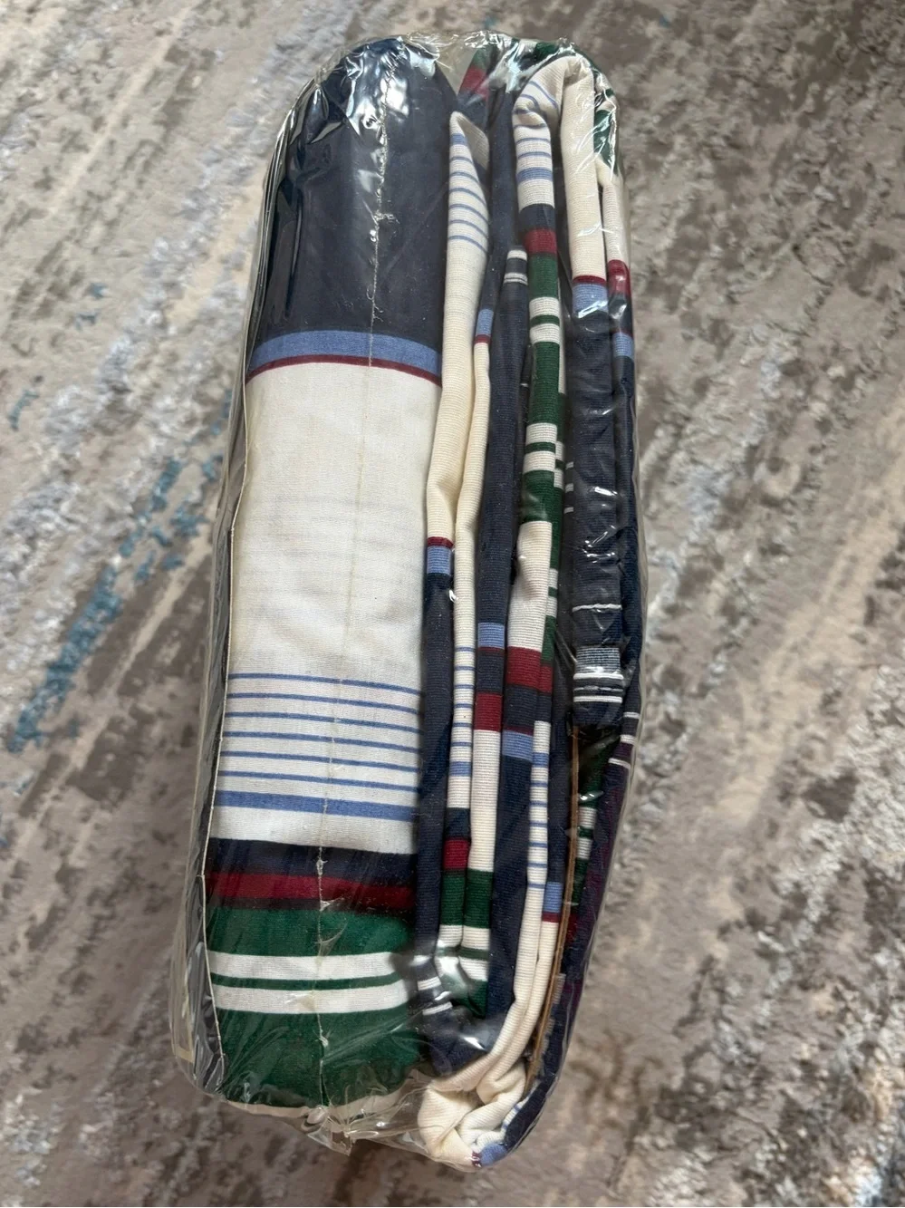 Canon Navy, White, Green and Red Striped Bedding Set